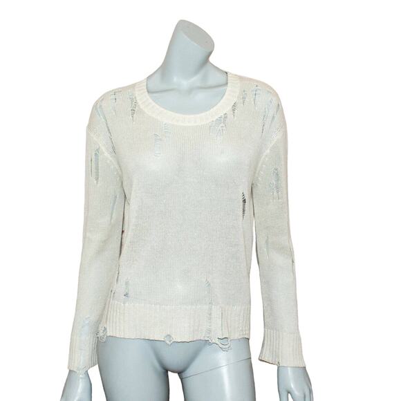 27 Miles Malibu Evalyn Distressed Crew Neck Sweater Beige - Picture 2 of 9